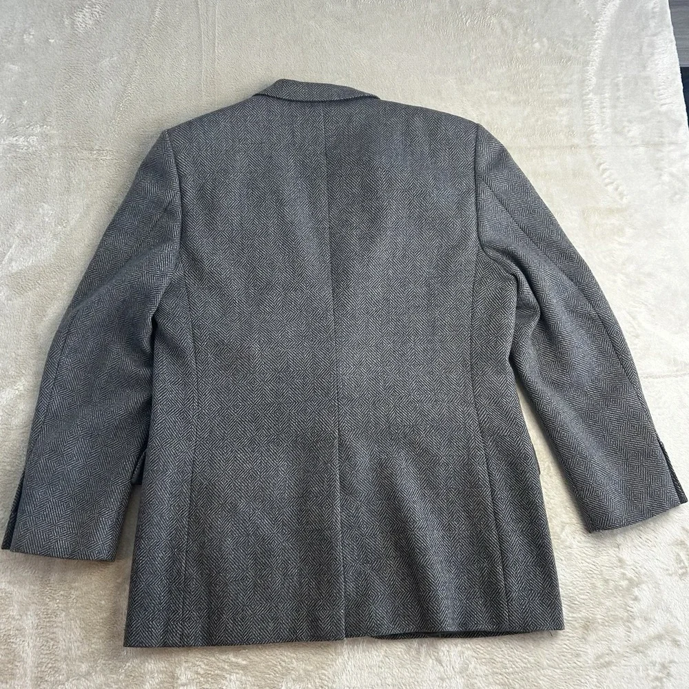 VTG Christian Dior 42R Monsieur Wool‎ Blazer Sport Coat Diamond Weave Gray